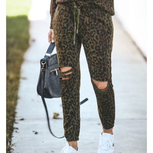 MARIAM Leopard Print Distressed Joggers - Picture 6 of 8